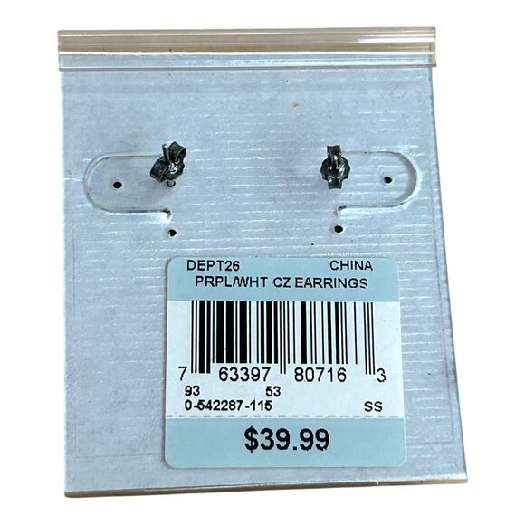 Vintage Sterling Silver Purple Clear CZ Vine Dangle Earrings - Picture 3 of 5